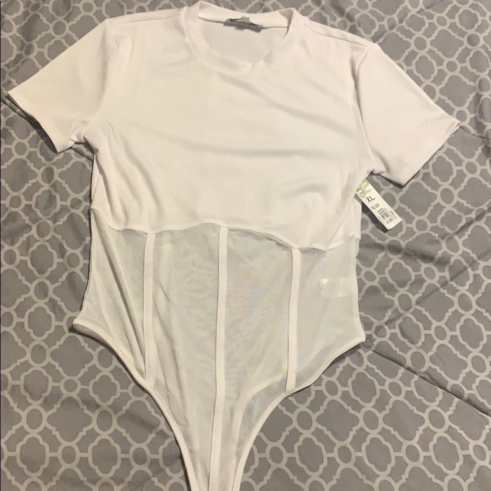 White short sleeved leotard shirt BRAND NEW!
